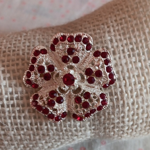 Silver Tone Red Rhinestone Brooch - Picture 6 of 6